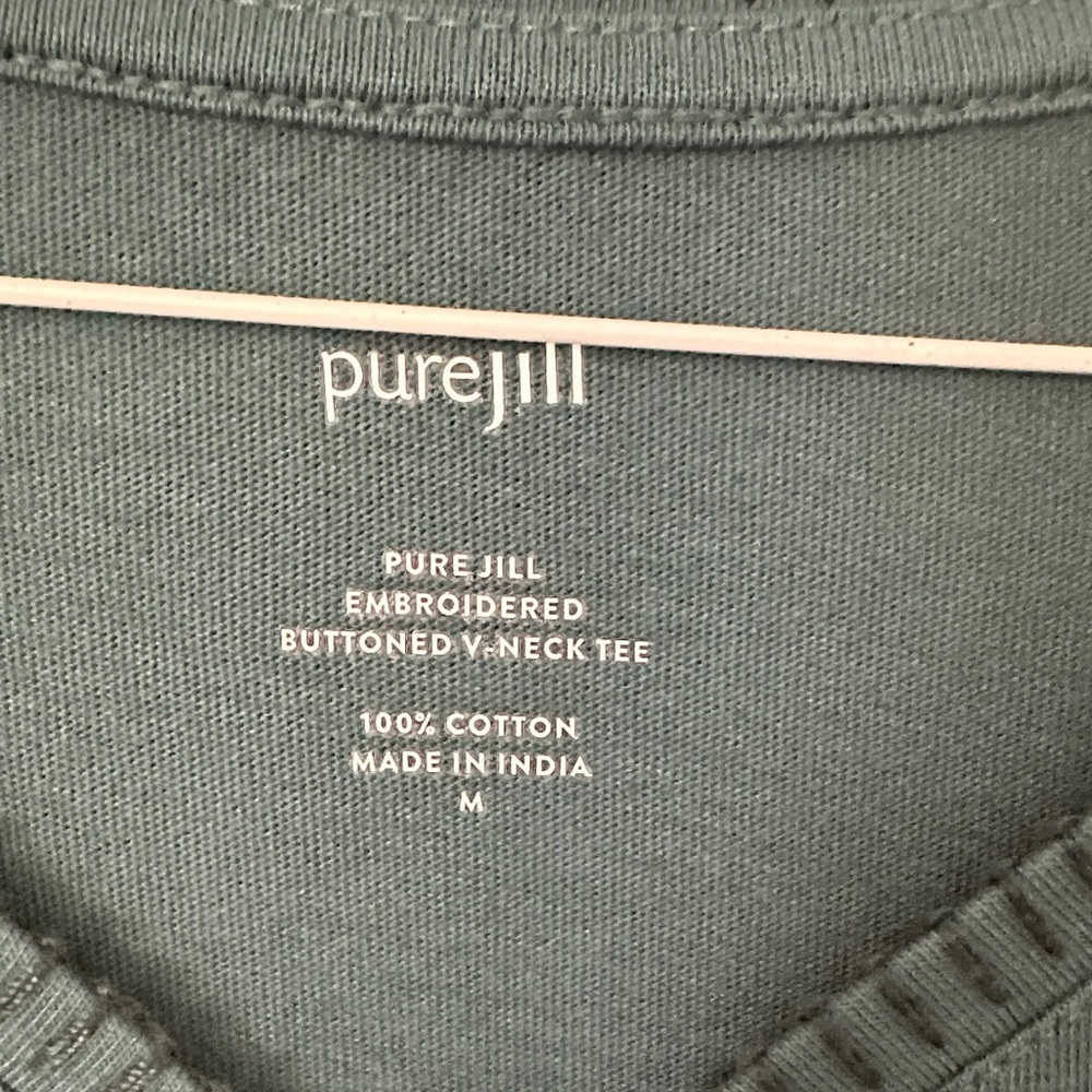 Pure Jill Embroidered Buttoned V-Neck Tee